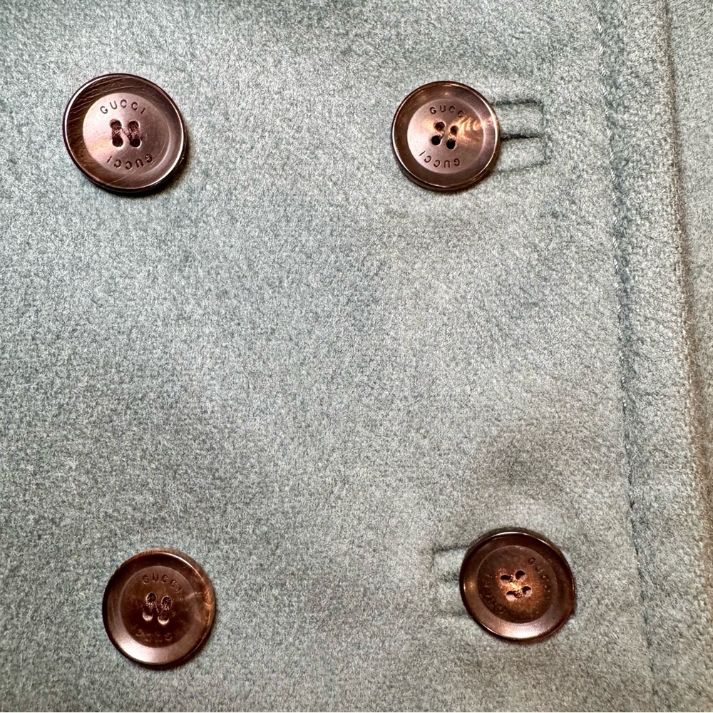 Rare Gucci Double Breasted Teal Virgin Wool Coat W Leopard Mink Collar, Sz 42 - Picture 4 of 14